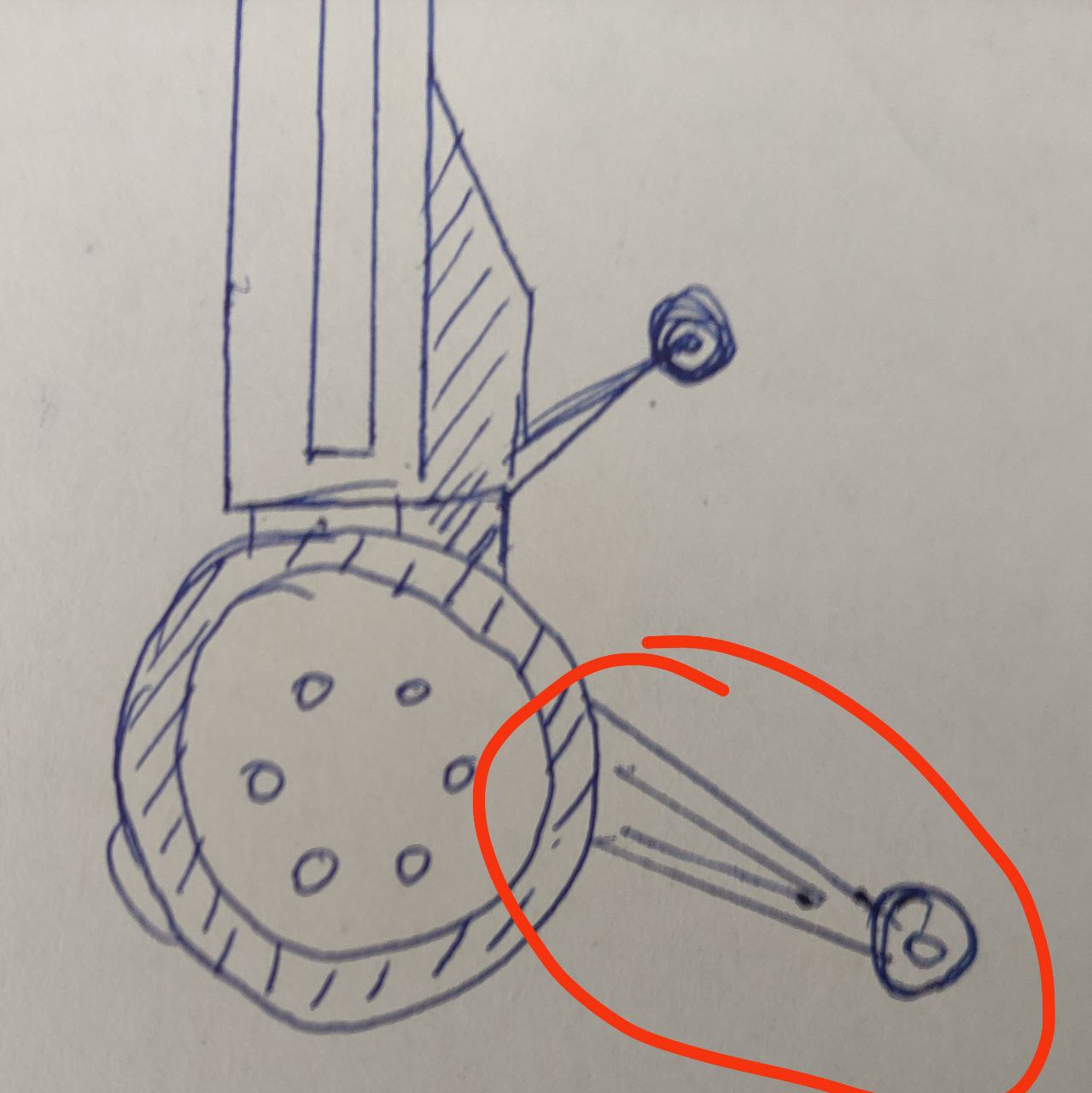 Balancing mechanism. Lower position. Profile view
