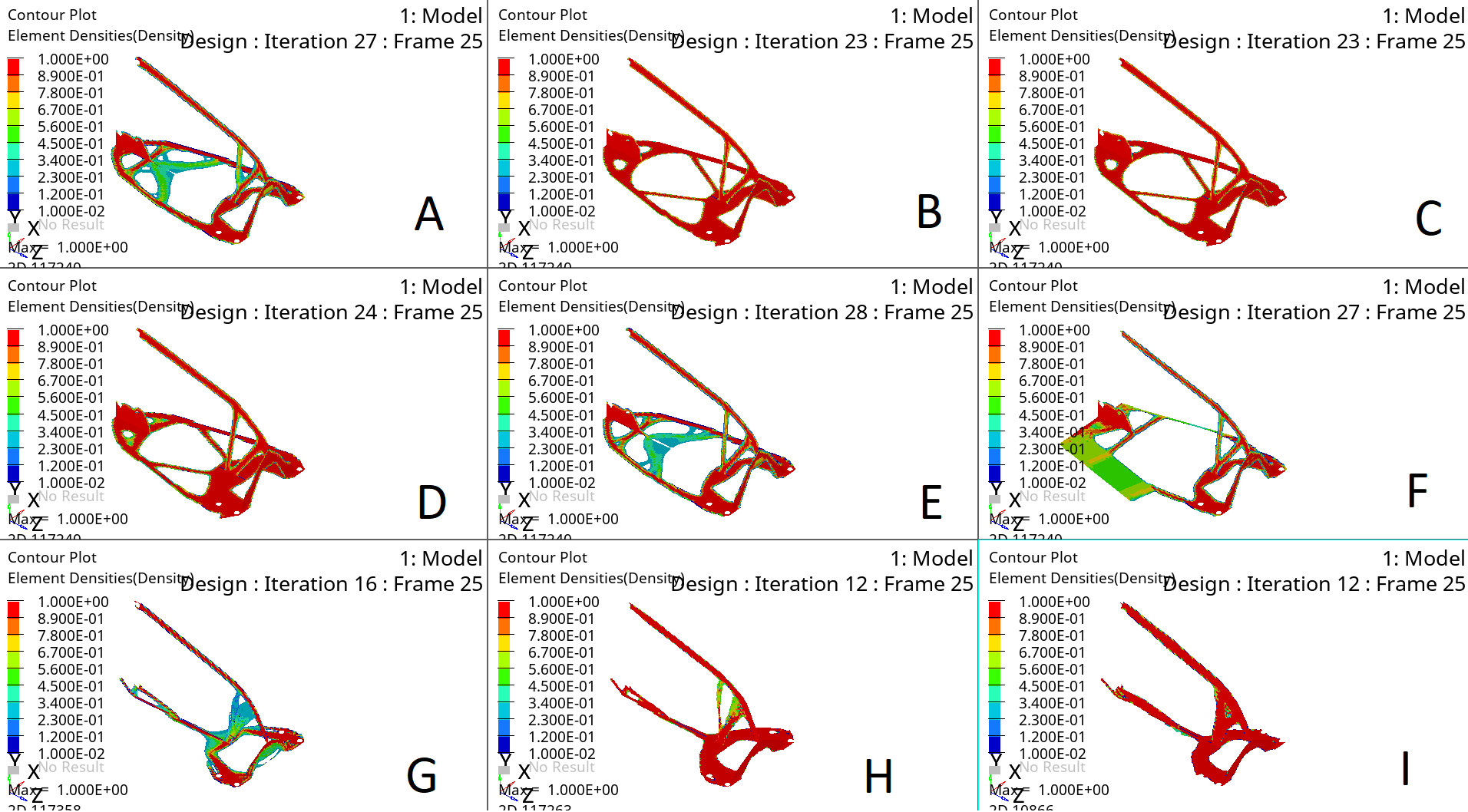 Figure 22 – Obtained optimization variants for the fin