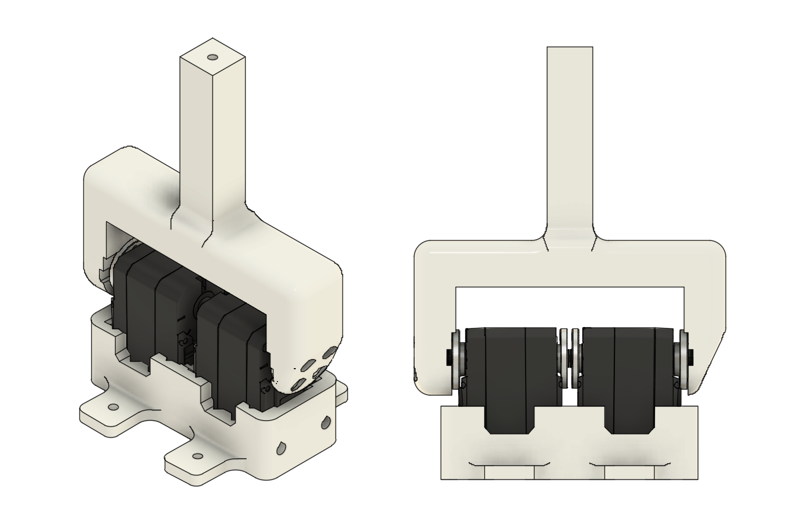 Figure 2: Two STS3215 servos with attached test bracket and lever.