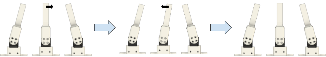 Figure 5: Test sequence, stage 1 (preparation). Both elastic bands are relaxed. The tested motor(s) move in CW or CCW direction and return to the center position, preloading the gears.