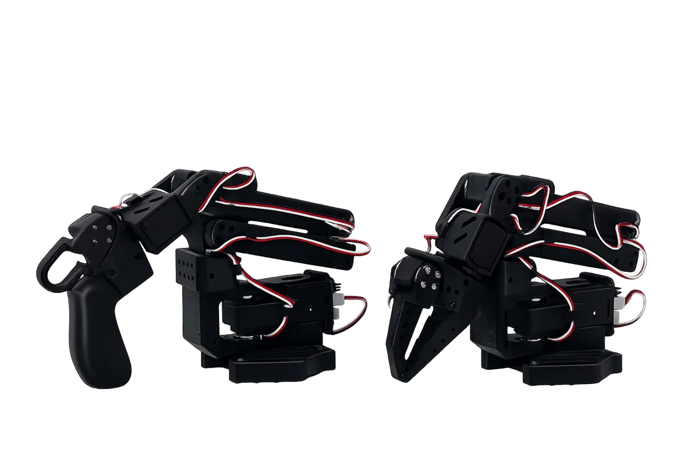 The SO-ARM101 leader and follower arms side by side — the pair used for teleoperation and recording demonstrations